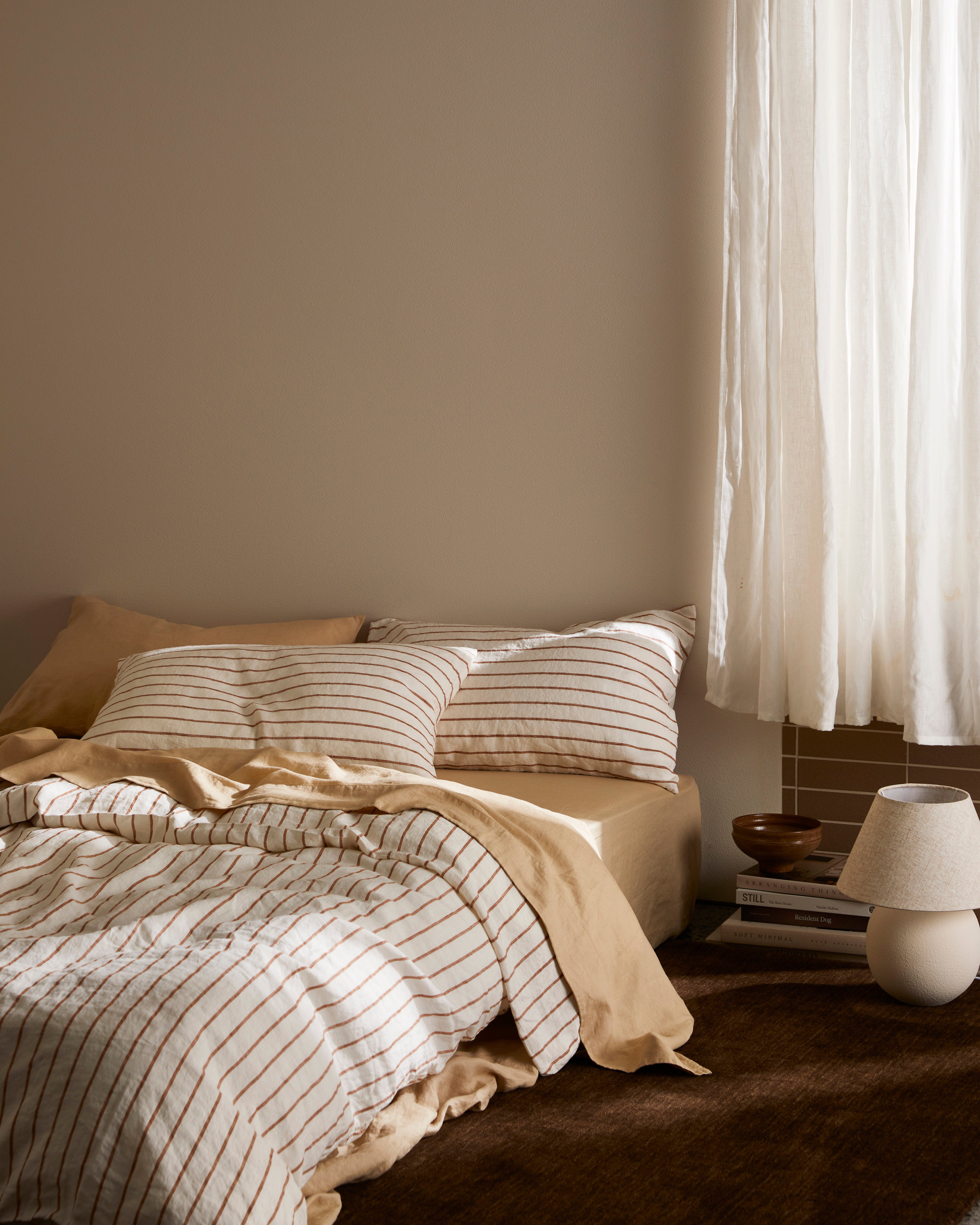 Linen Duvet Cover in Toffee Stripe