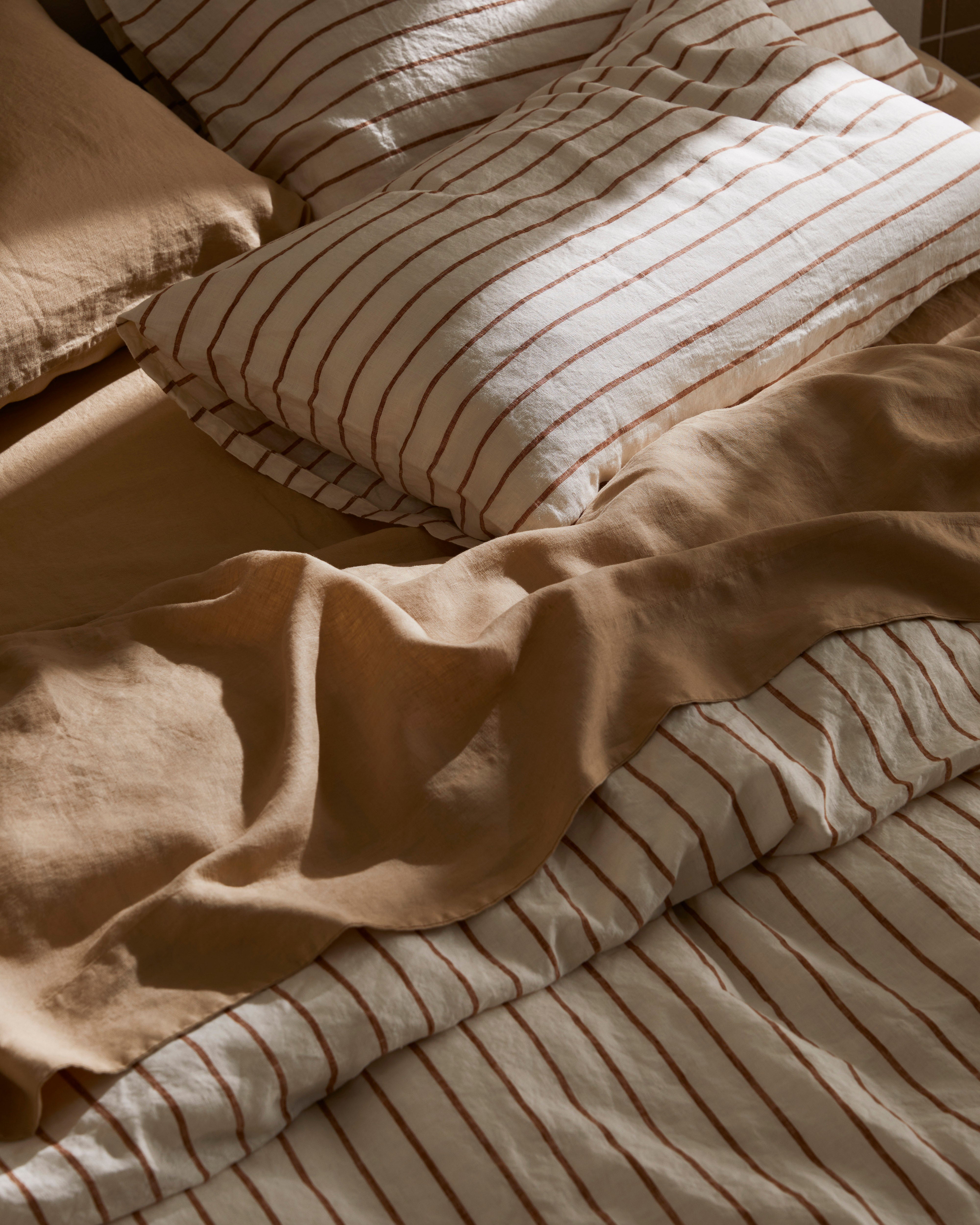 Linen Euro Pillowcase Pair in Toffee Stripe