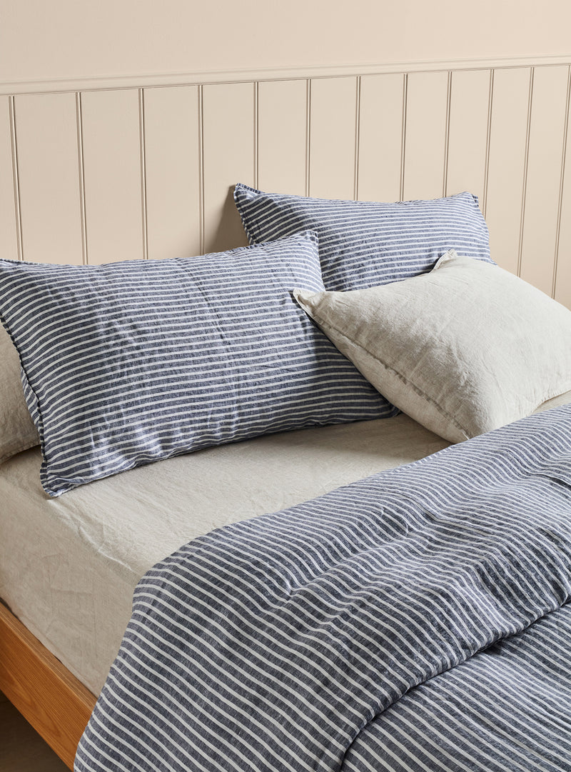 Indigo Stripe French Flax Linen Pillowcase Set - Milk & Sugar