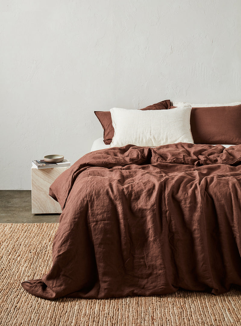 Cocoa French Flax Linen Quilt Cover - Milk & Sugar