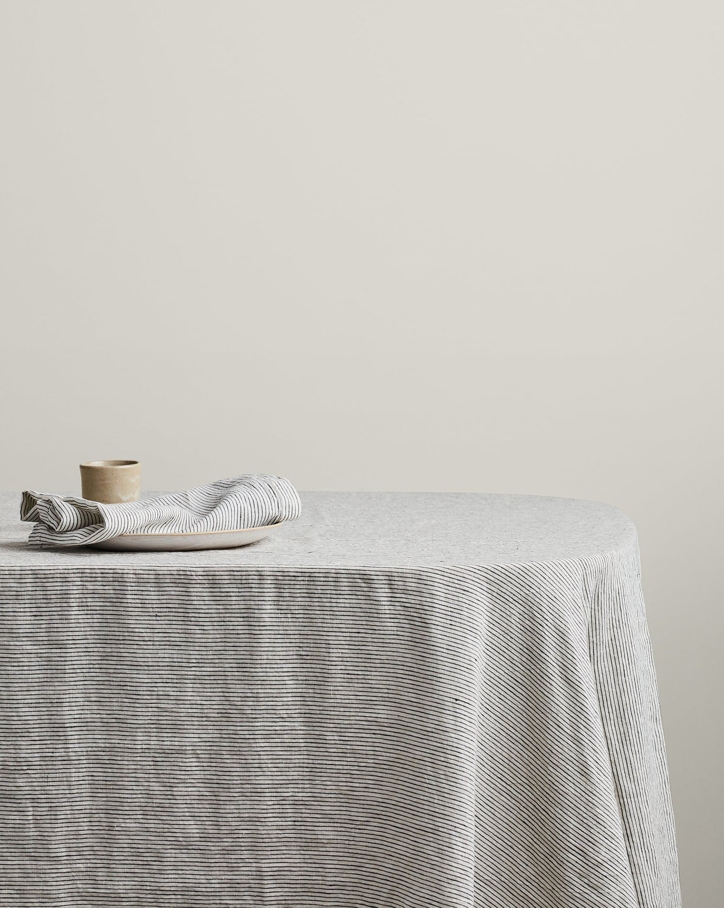 Charcoal Pinstripe French Flax Linen Tablecloth - Milk & Sugar