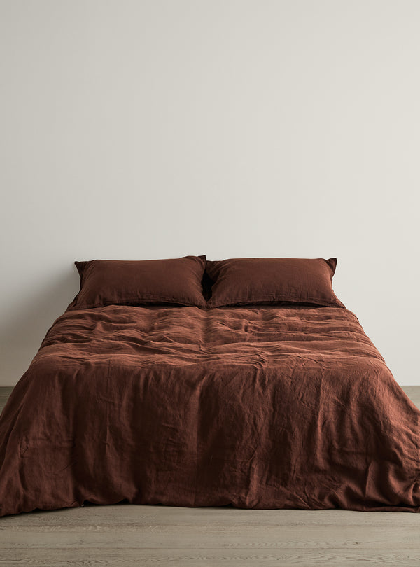 Cocoa French Flax Linen Quilt Cover - Milk & Sugar