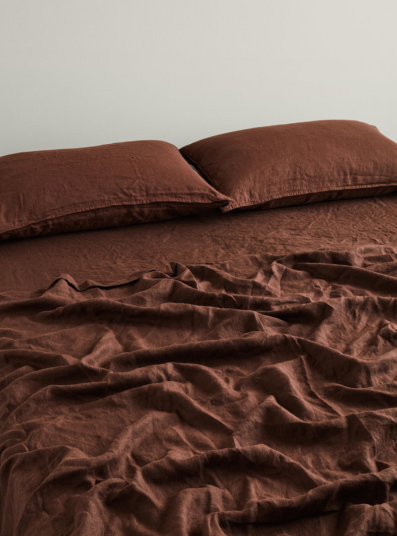 Cocoa French Flax Linen Fitted Sheet - Milk & Sugar