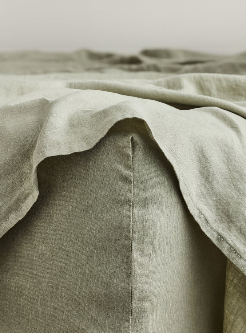 Eucalyptus French Flax Linen Fitted Sheet - Milk & Sugar