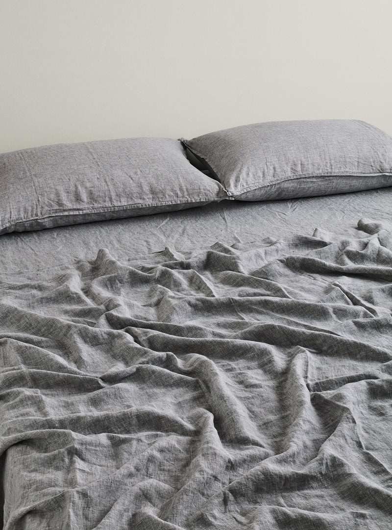 Grey Chambray French Flax Linen Quilt Cover - Milk & Sugar