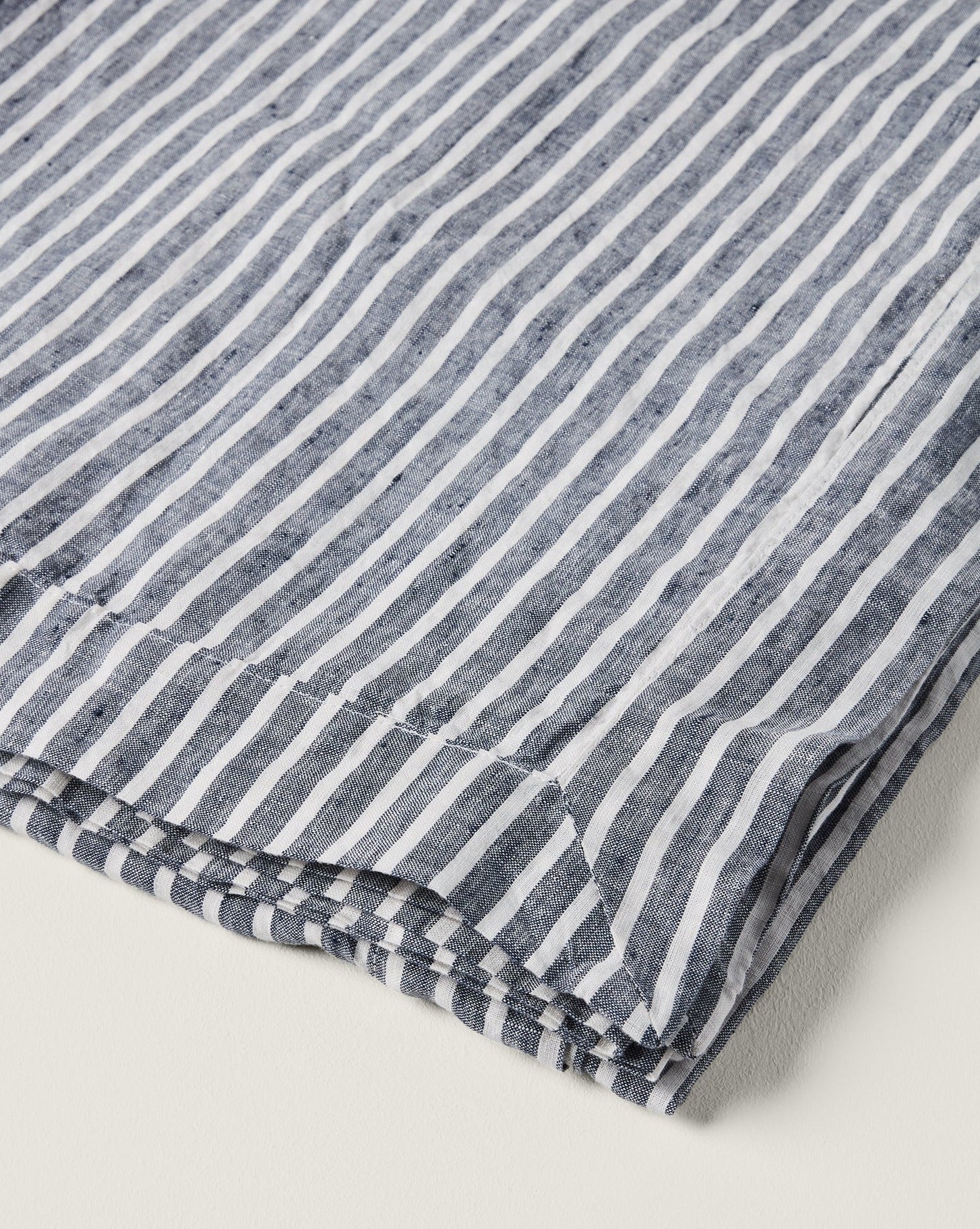 Indigo Stripe French Flax Linen Tablecloth - Milk & Sugar