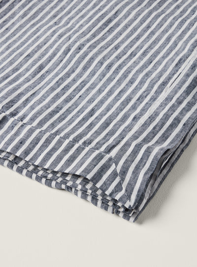 Indigo Stripe French Flax Linen Tablecloth - Milk & Sugar