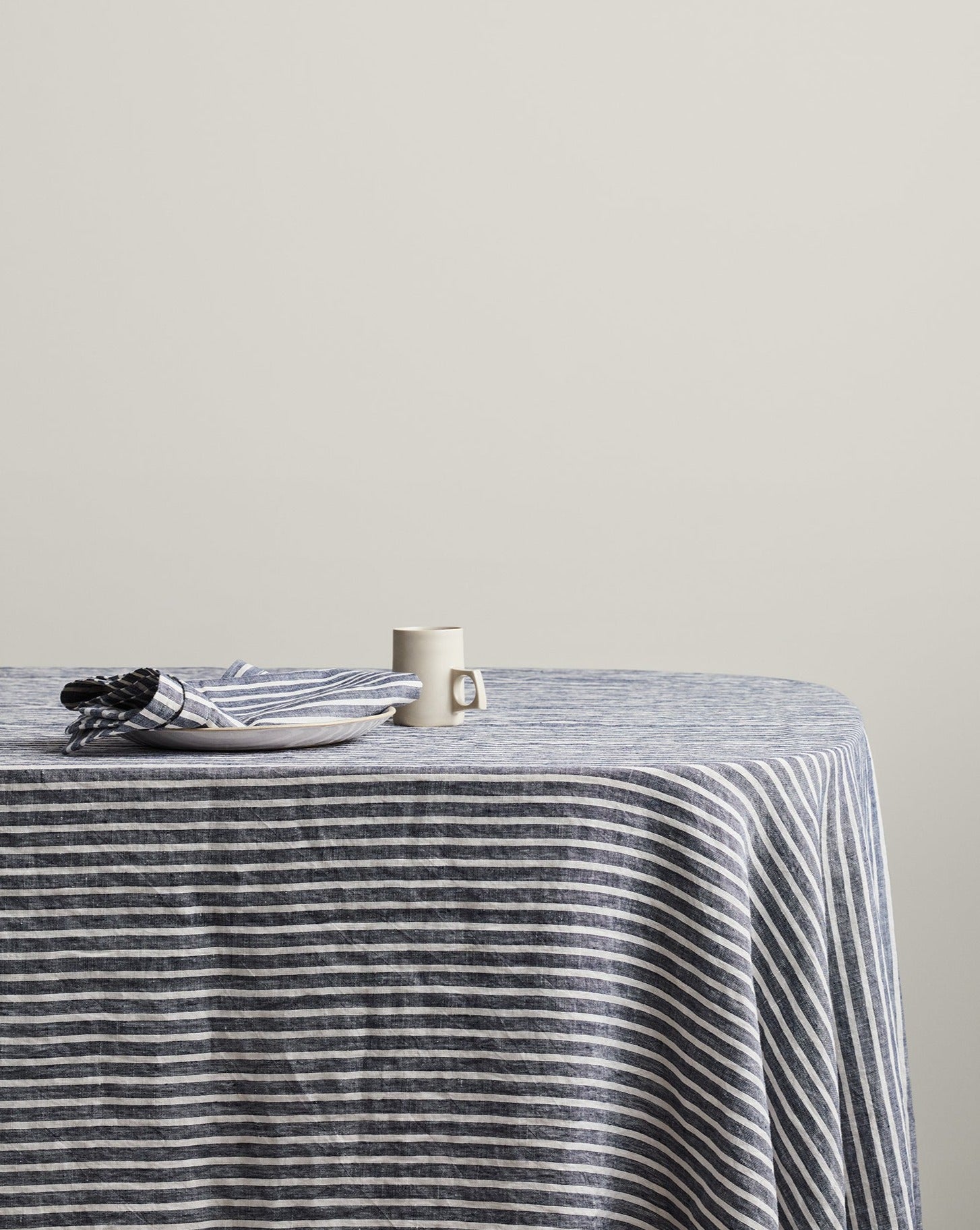 Indigo Stripe French Flax Linen Tablecloth - Milk & Sugar