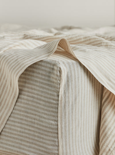 Natural Stripe French Flax Linen Fitted Sheet - Milk & Sugar